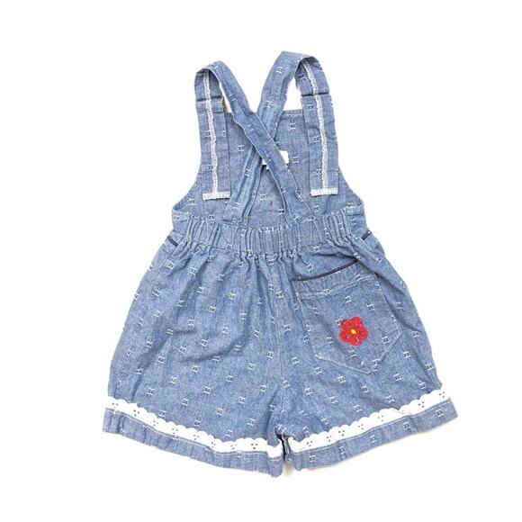 Vintage Logan Designs Shortalls Girls Size 18-24m Chambray Embroidered - Picture 2 of 3